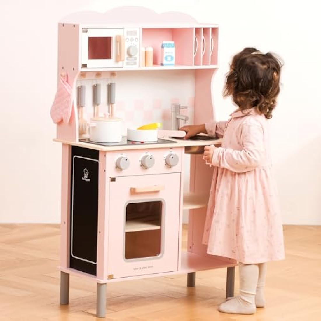 New Classic Toys Wooden Pretend Play Kitchen with Sound - Pink