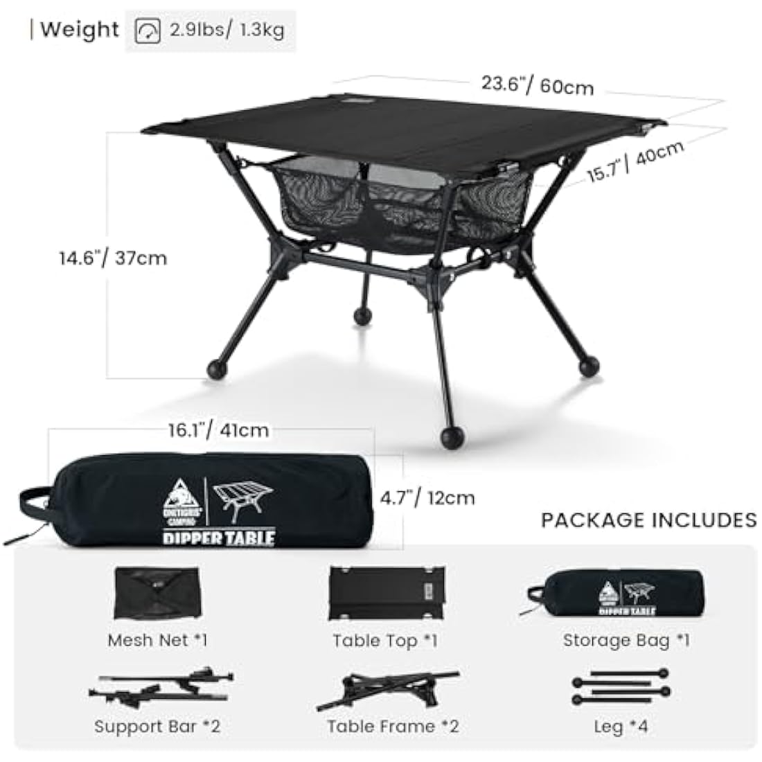 OneTigris Dipper Camping Table | Adjustable Height Folding Aluminum Table