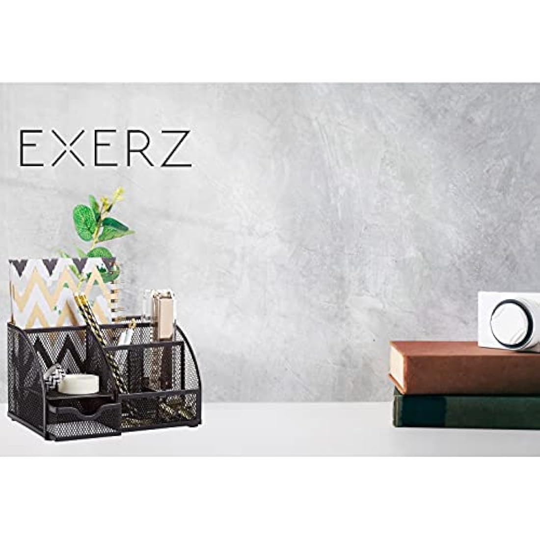 Exerz Mesh Desk Organiser | 7-Compartment Metal Office Tidy - Black