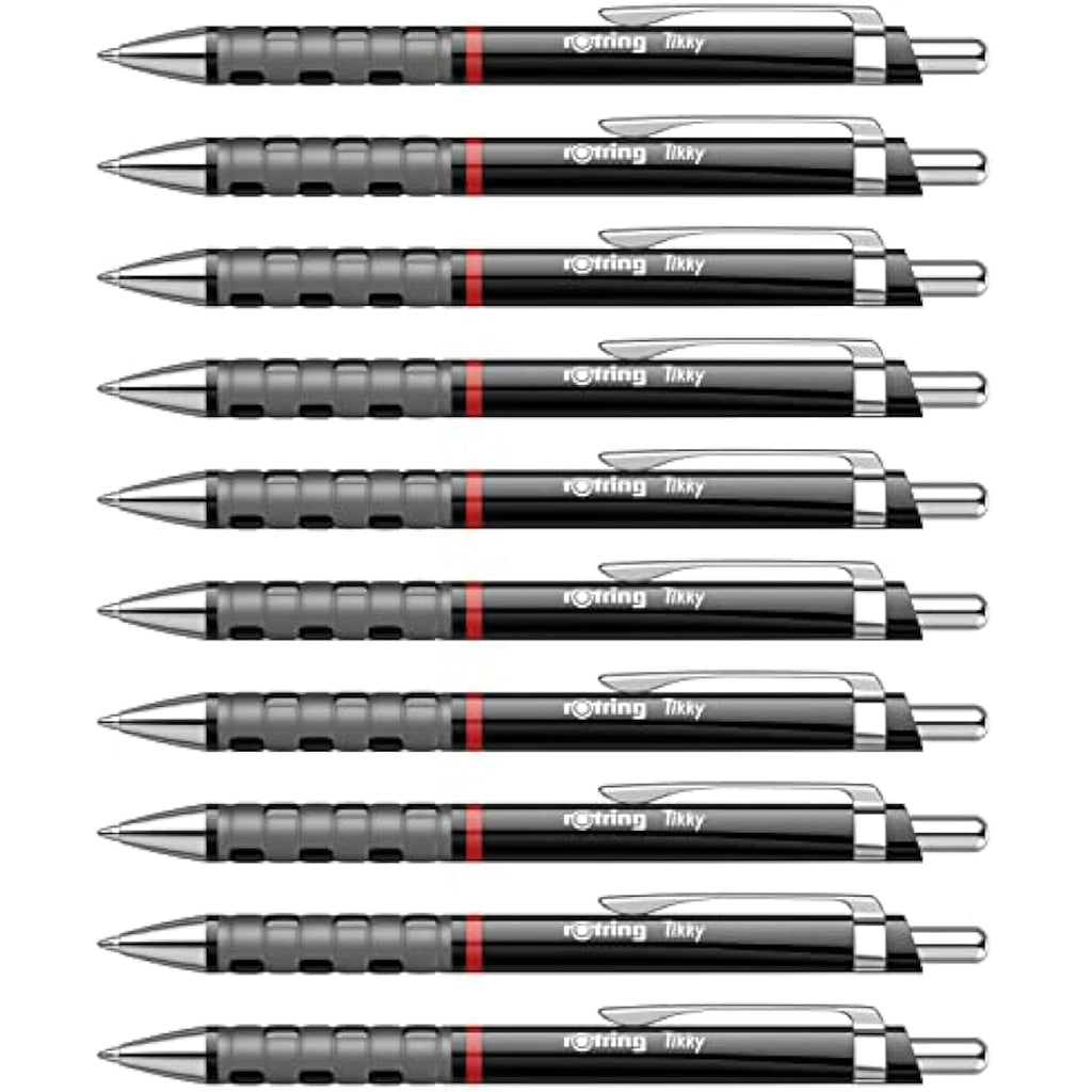 rOtring Tikky Ballpoint Pen – Ergonomic Rubber Grip, Black Barrel, 12pk