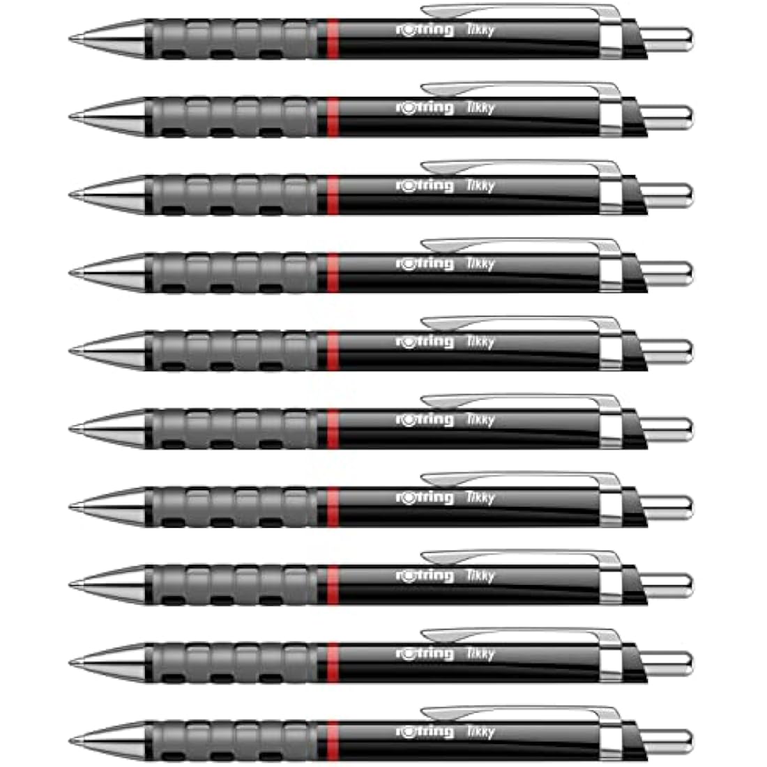 rOtring Tikky Ballpoint Pen – Ergonomic Rubber Grip, Black Barrel, 12pk