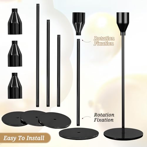 Black Metal Taper Candlestick Holders - Set of 12 for Weddings
