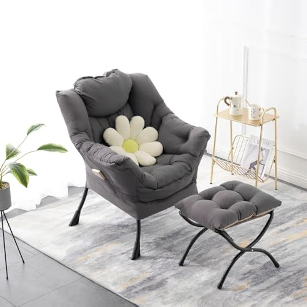 Jolof Store Lazy Chair with Ottoman – Ergonomic Accent Armchair, Dark Grey