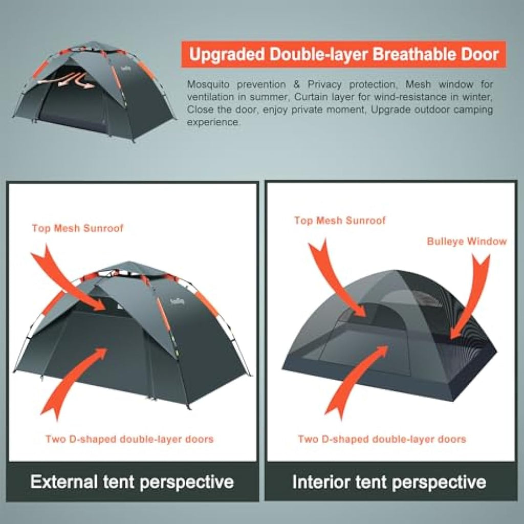 Amflip 1-Person Pop Up Camping Tent – Waterproof 4-Season Dome Tent
