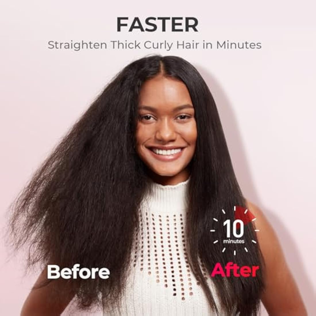 TYMO Ionic Plus Hair Straightener Brush | Ceramic Anti-Frizz Tool - Pink