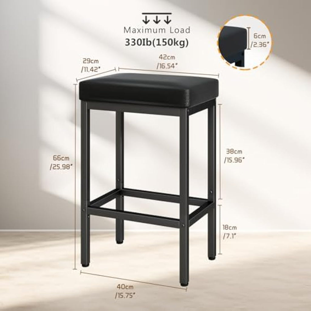 YMYNY Bar Stools Set of 2 – 66cm PU Leather Counter Chairs with Metal Base