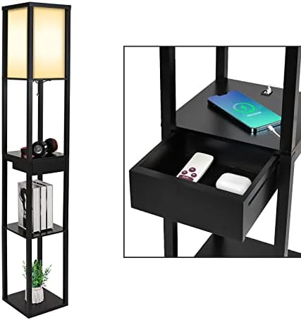 PULUOMIS Floor Lamp with Shelves | 3-Tier Storage Lamp with USB Ports
