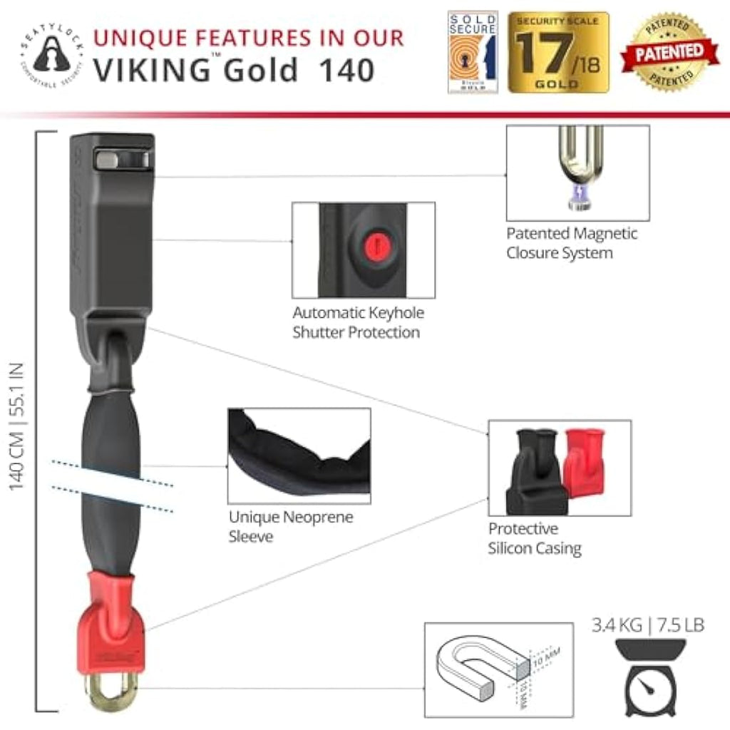 Seatylock Viking Heavy Duty Bike Chain Lock | 140cm Sold Secure Gold