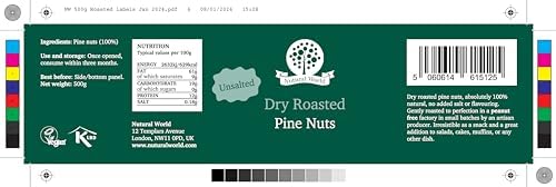 Nutural World Dry Roasted Whole Pine Nuts – Unsalted Vegan Snack (500g)
