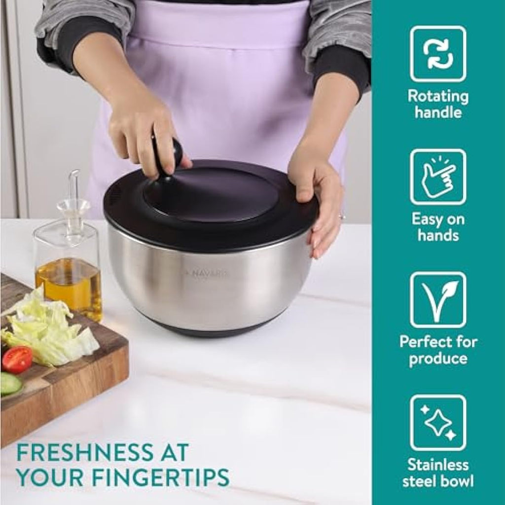 Navaris Stainless Steel Salad Spinner with 5 Grater & Slicer Discs