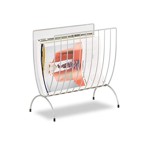 Relaxdays Metal Mesh Newspaper Stand – Modern Magazine Rack, Silver