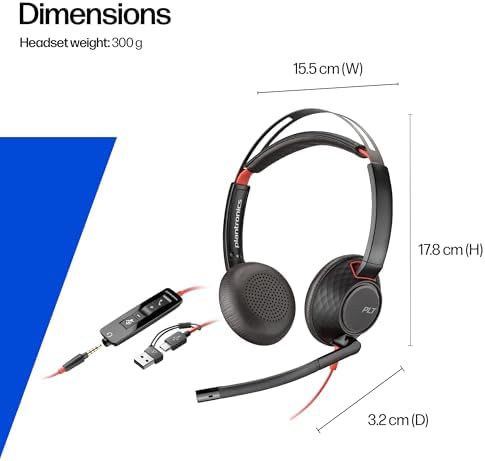 Poly Blackwire 5220 Wired Headset | Noise-Canceling USB-C & 3.5mm