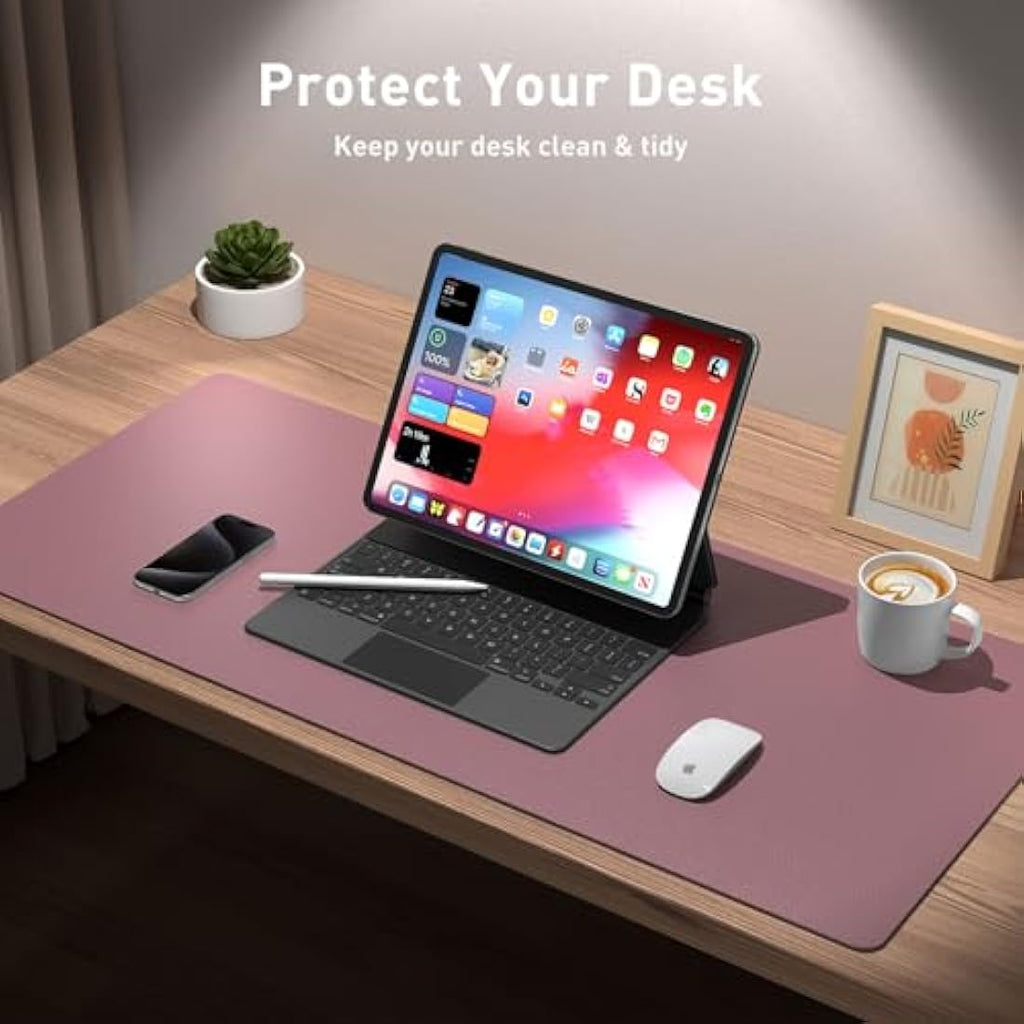 Leather Desk Pad – Large Waterproof Office Mat, Dark Pink