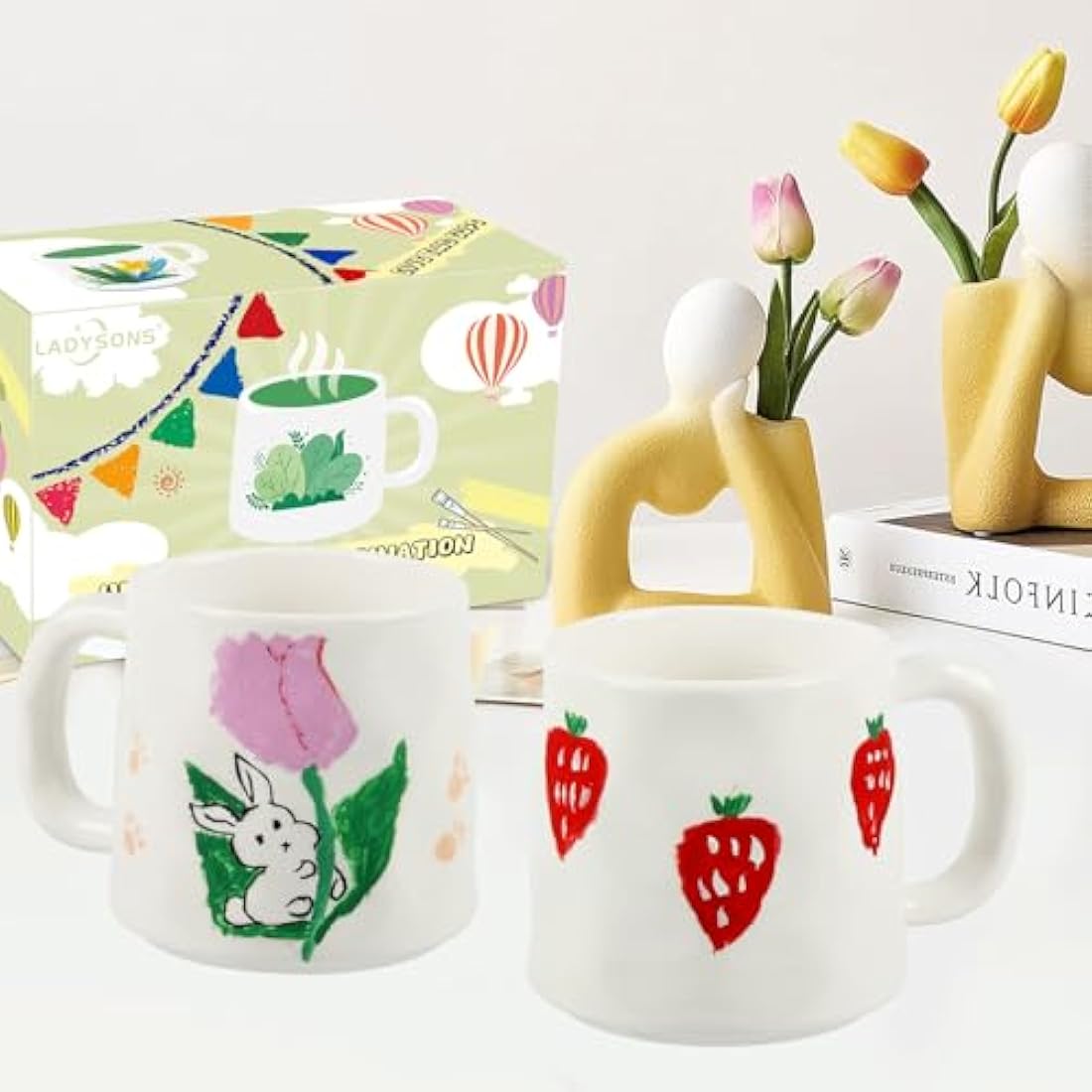 DIY Paint Your Own Mug Set - 2 Pack Ceramic Pottery Kit