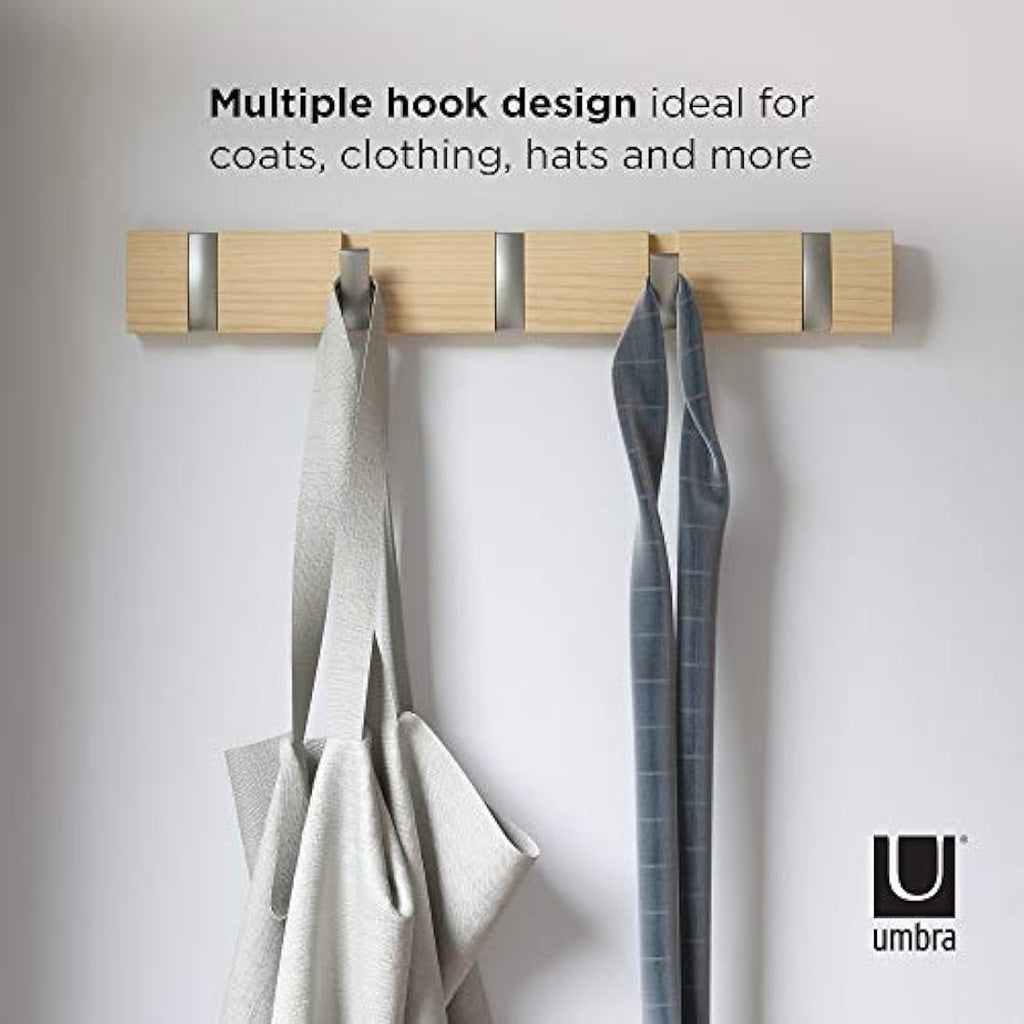 Umbra Flip 5-Hook Wall Mounted Coat Rack – Modern Natural Wood Hanger