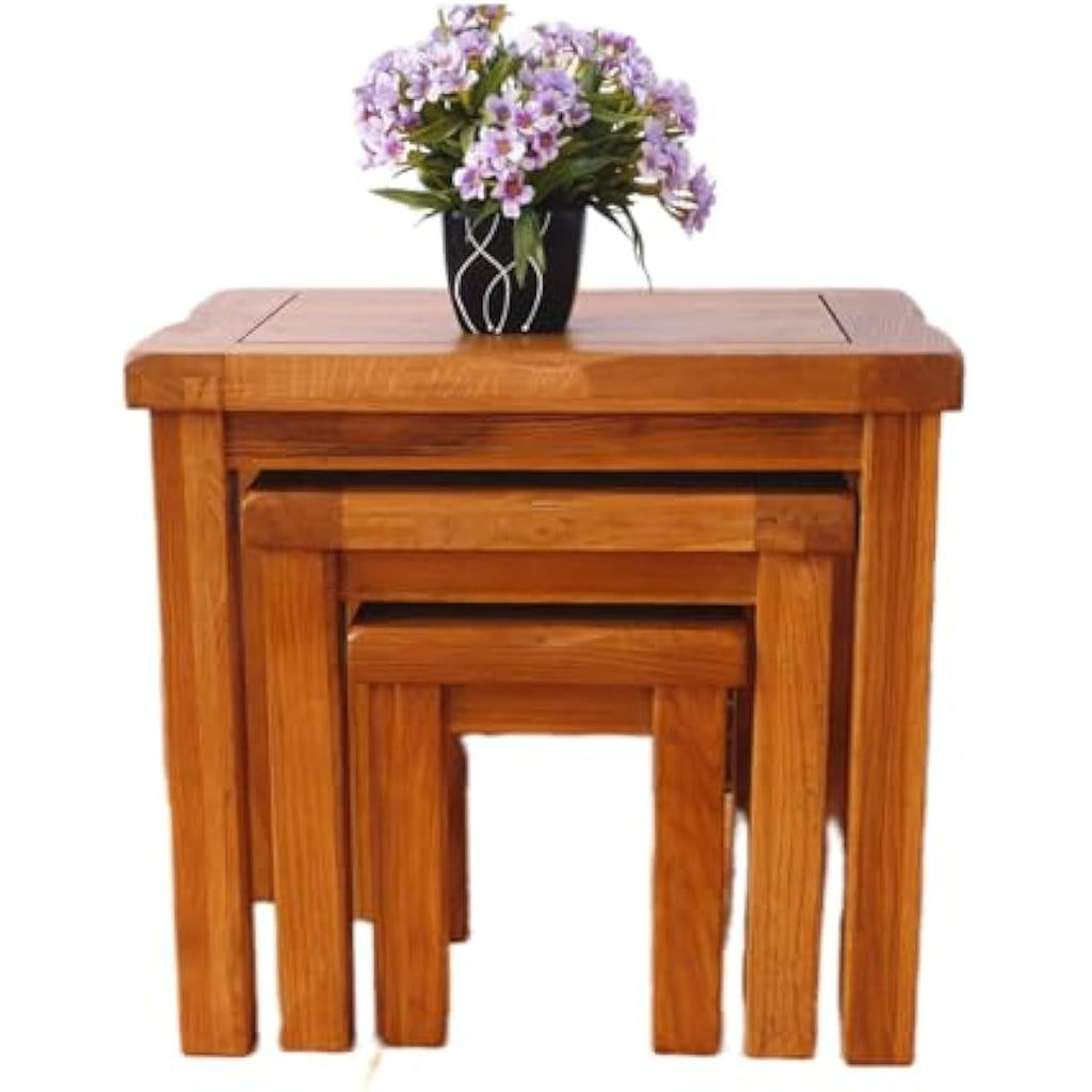 Solid Oak Nesting Tables | Set of 3 Rustic Wood Side Tables