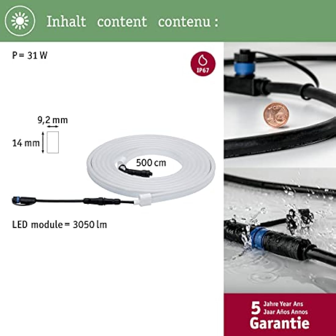 Paulmann Plug & Shine LED Neon Strip – 31W IP67 Outdoor Light 3000K