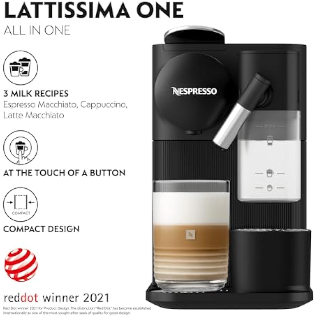 Nespresso Lattissima One Coffee Machine by De'Longhi – Black EN510.B
