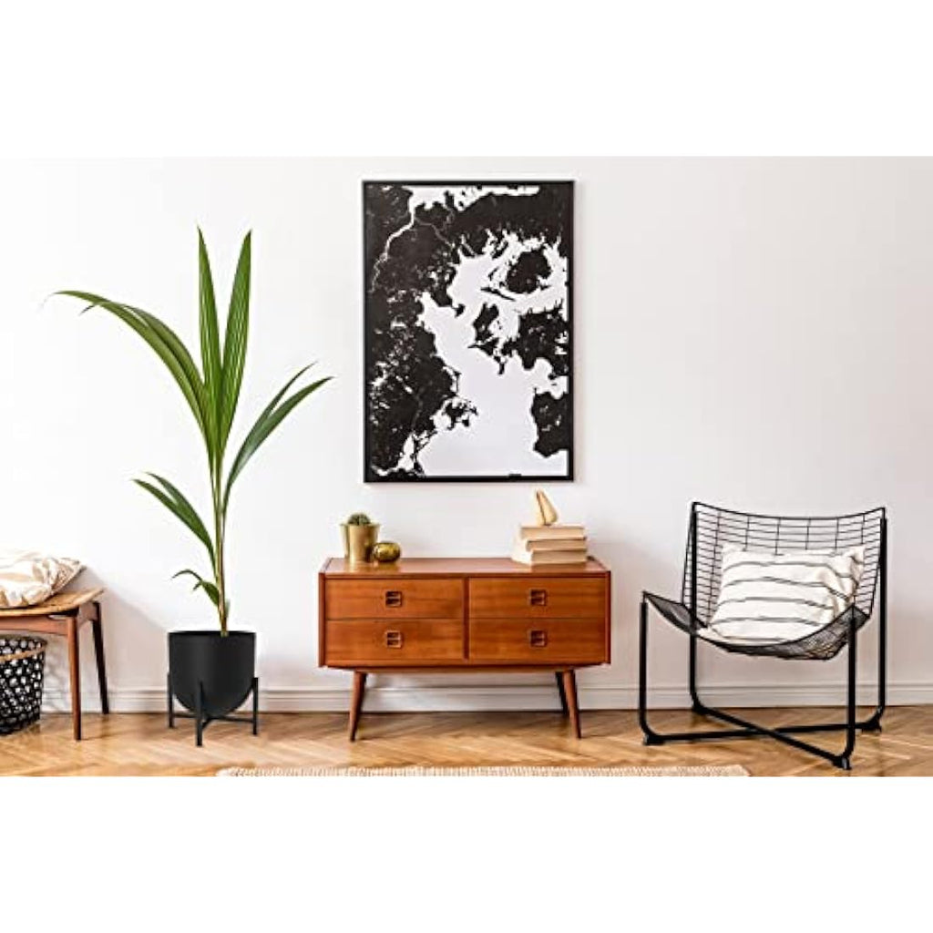 Olly & Rose Metal Indoor Plant Pot with Stand – Matt White, 22cm