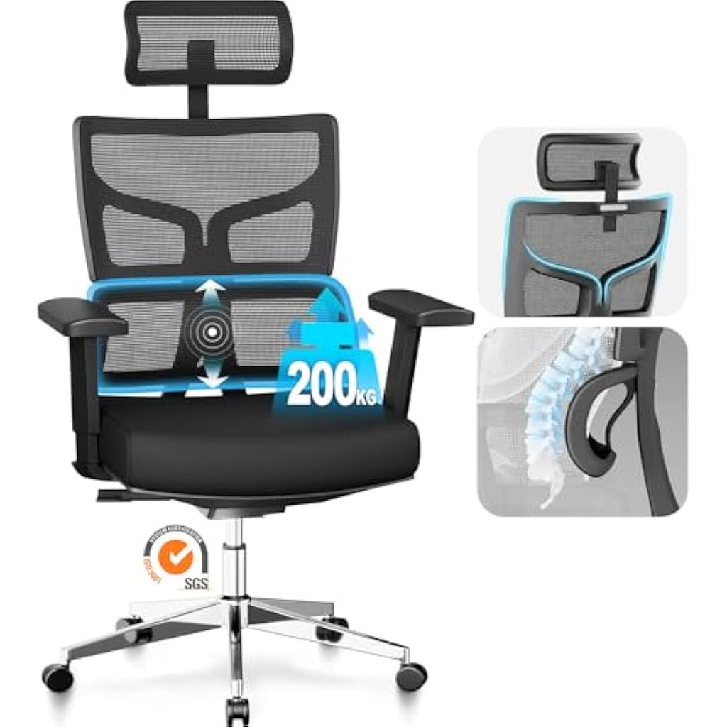 MELOKEA Big and Tall Ergonomic Office Chair - 200kg Heavy Duty Mesh Chair