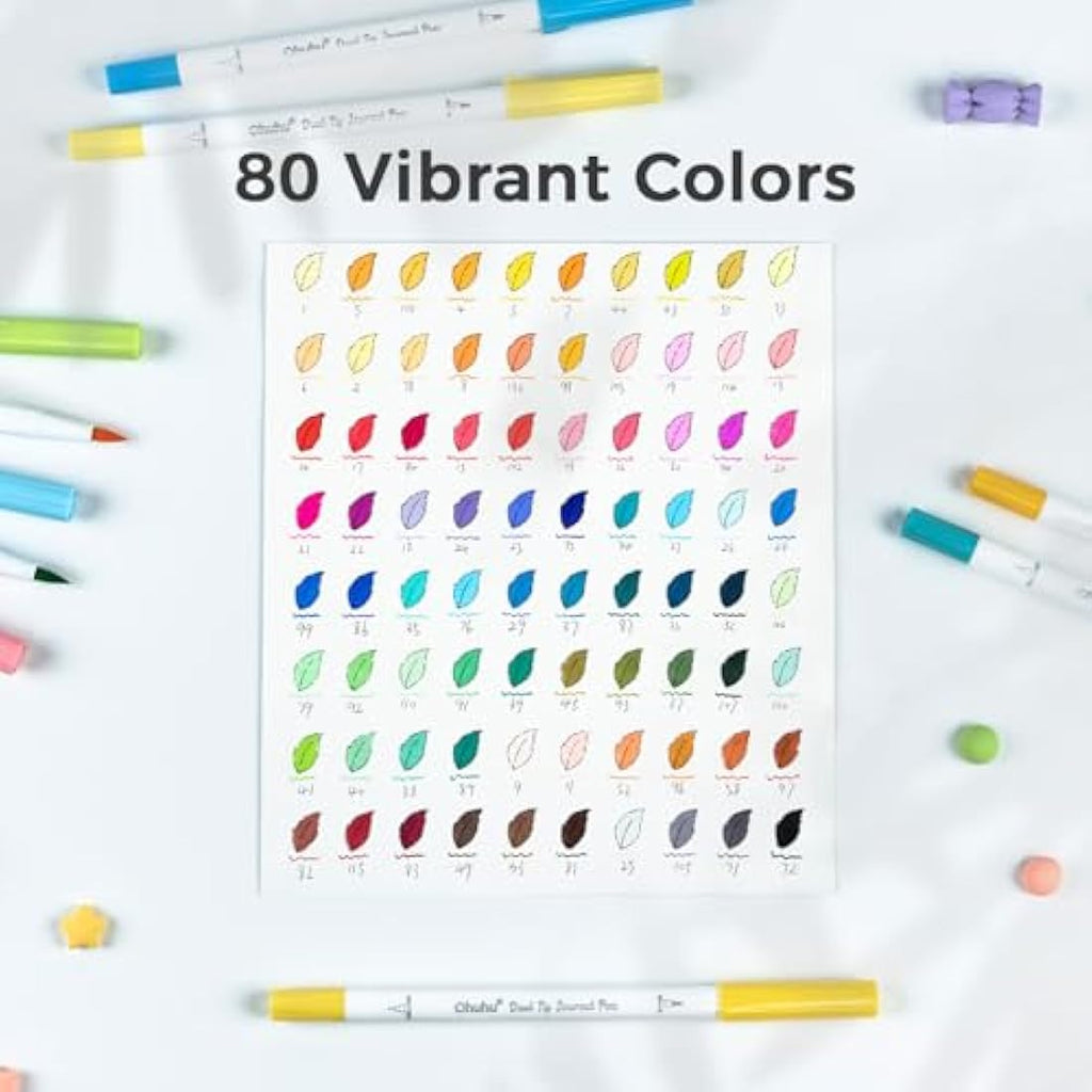 Ohuhu 80 Colours Dual Tip Brush & Fineliner Art Markers for Journaling