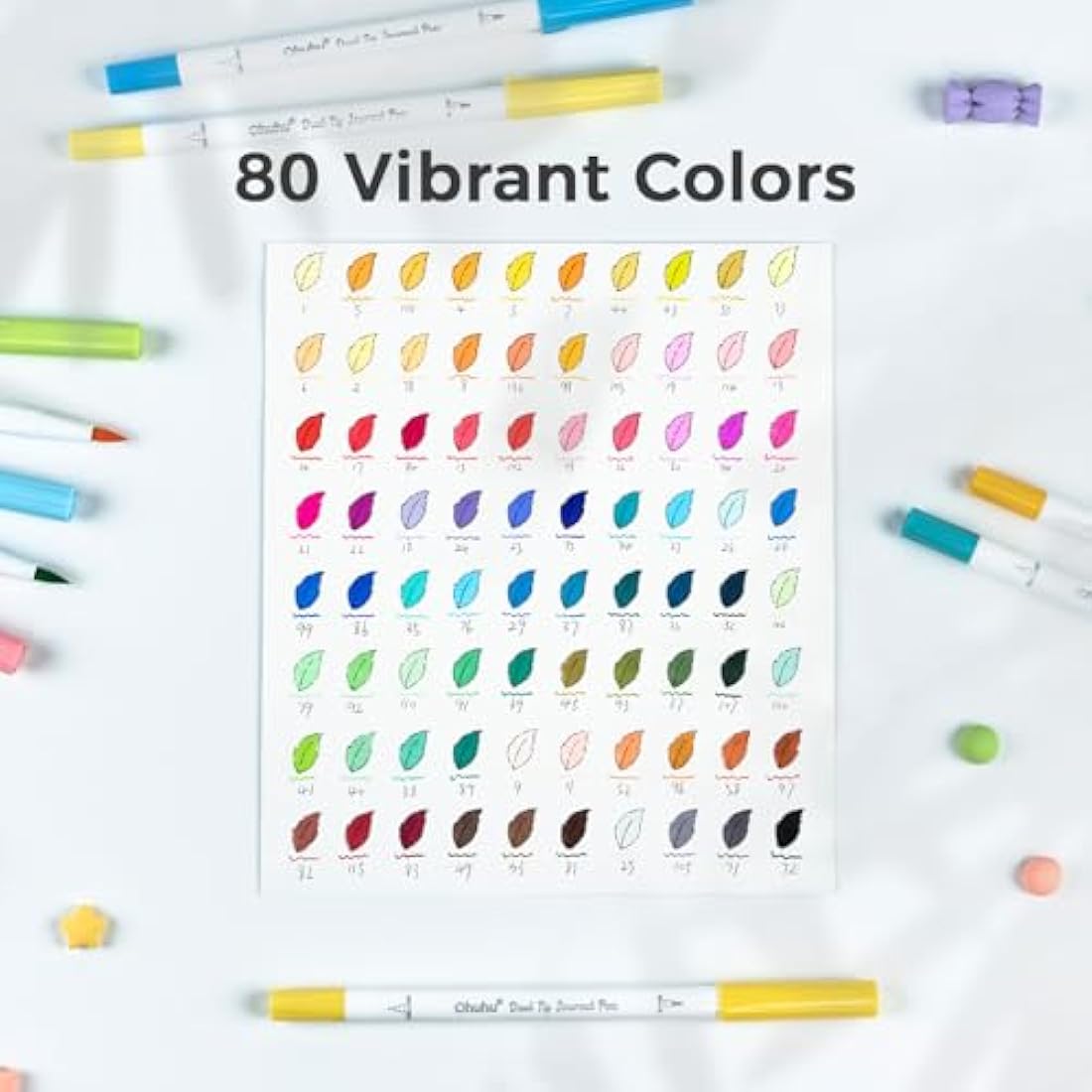 Ohuhu 80 Colours Dual Tip Brush & Fineliner Art Markers for Journaling