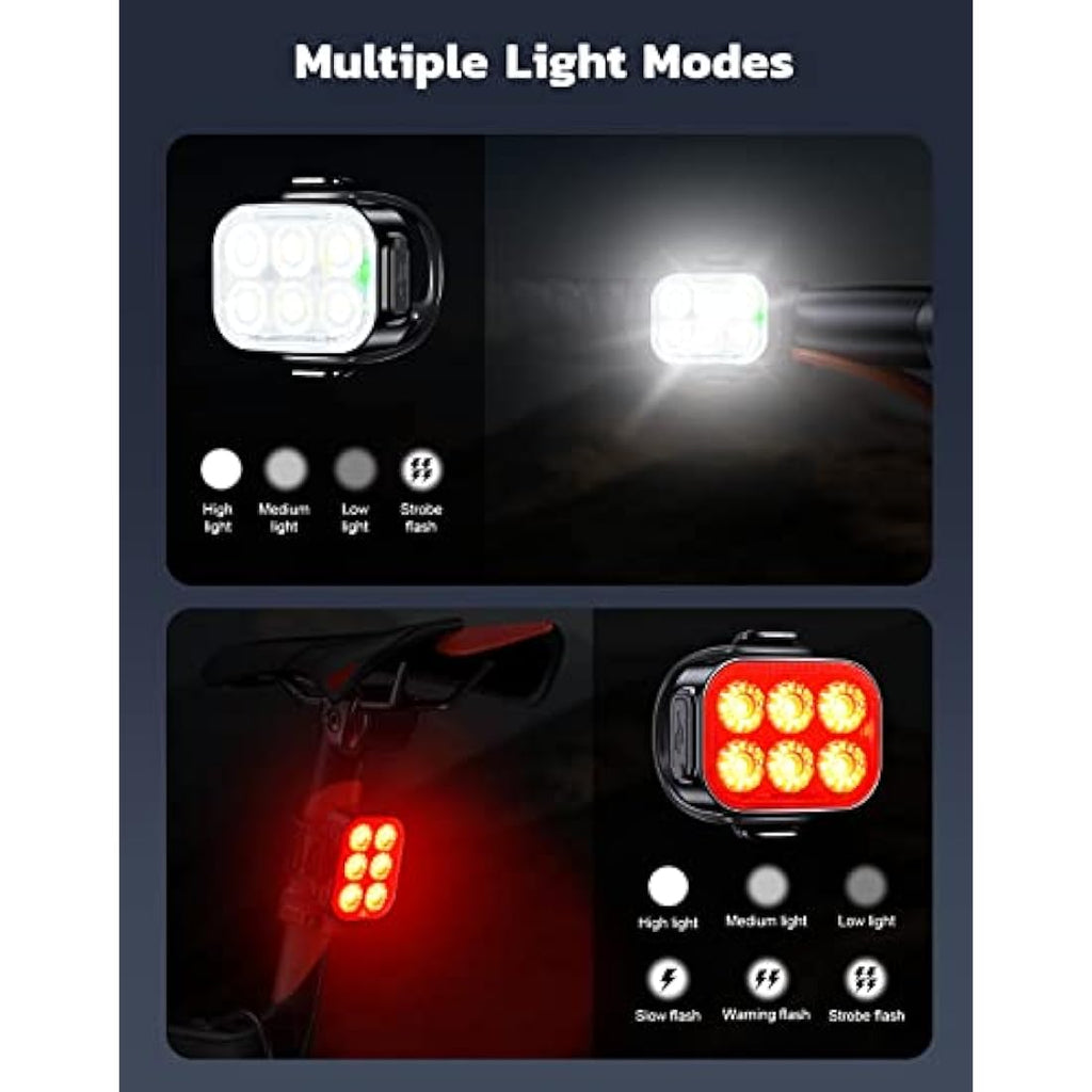 Glangeh Rechargeable Bike Lights Set | Ultra Slim IP65 Waterproof Lights