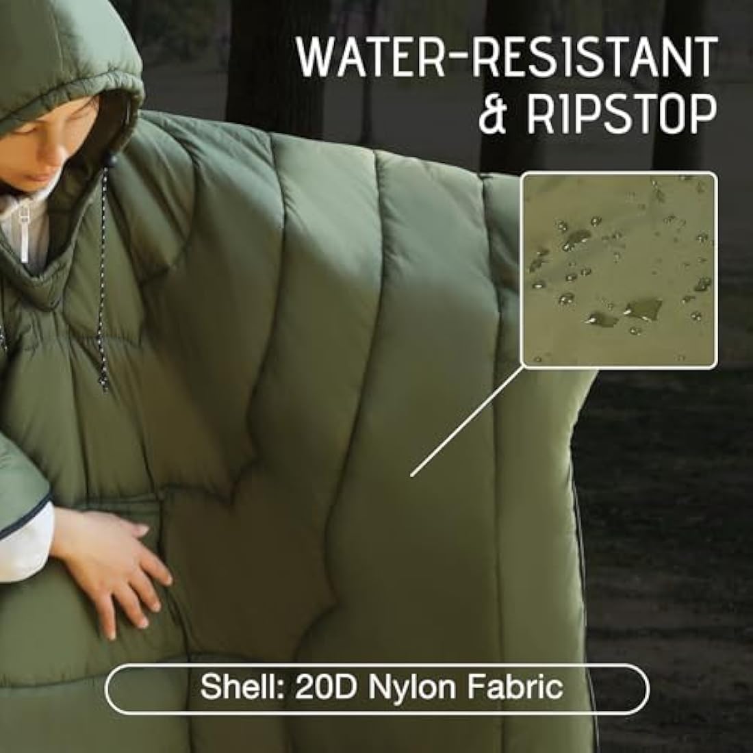 REDCAMP Wearable Camping Blanket | Waterproof Hooded Poncho – Army Green
