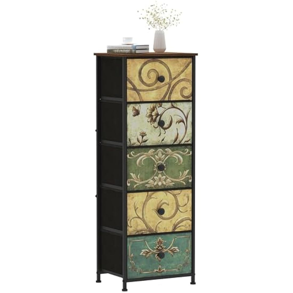 VEDECASA 5-Drawer Slim Fabric Dresser – Retro Tall Storage Tower