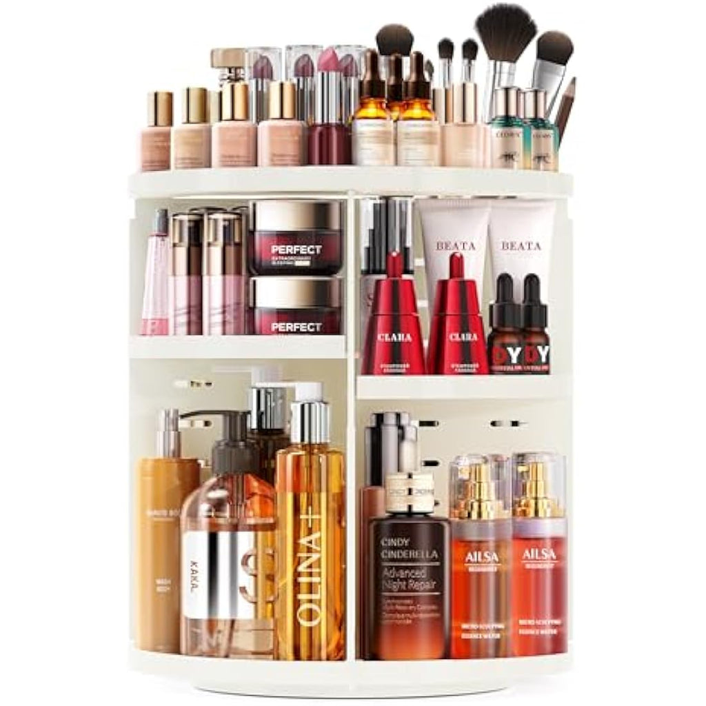 Auxmir 360 Rotating Makeup Organiser | 9-Tier Adjustable Storage, White