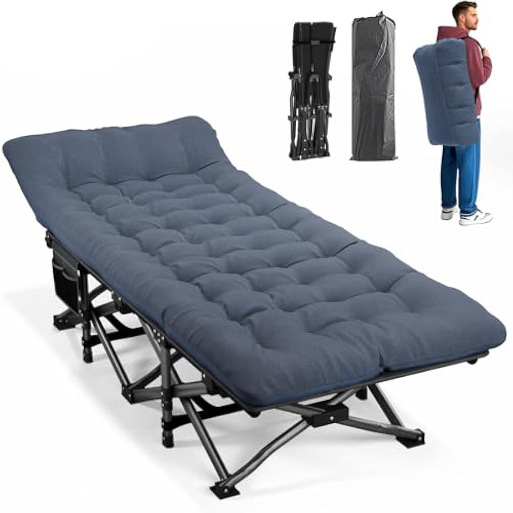 ATORPOK Heavy-Duty Camping Cot with Cushion – Portable 450lbs Blue