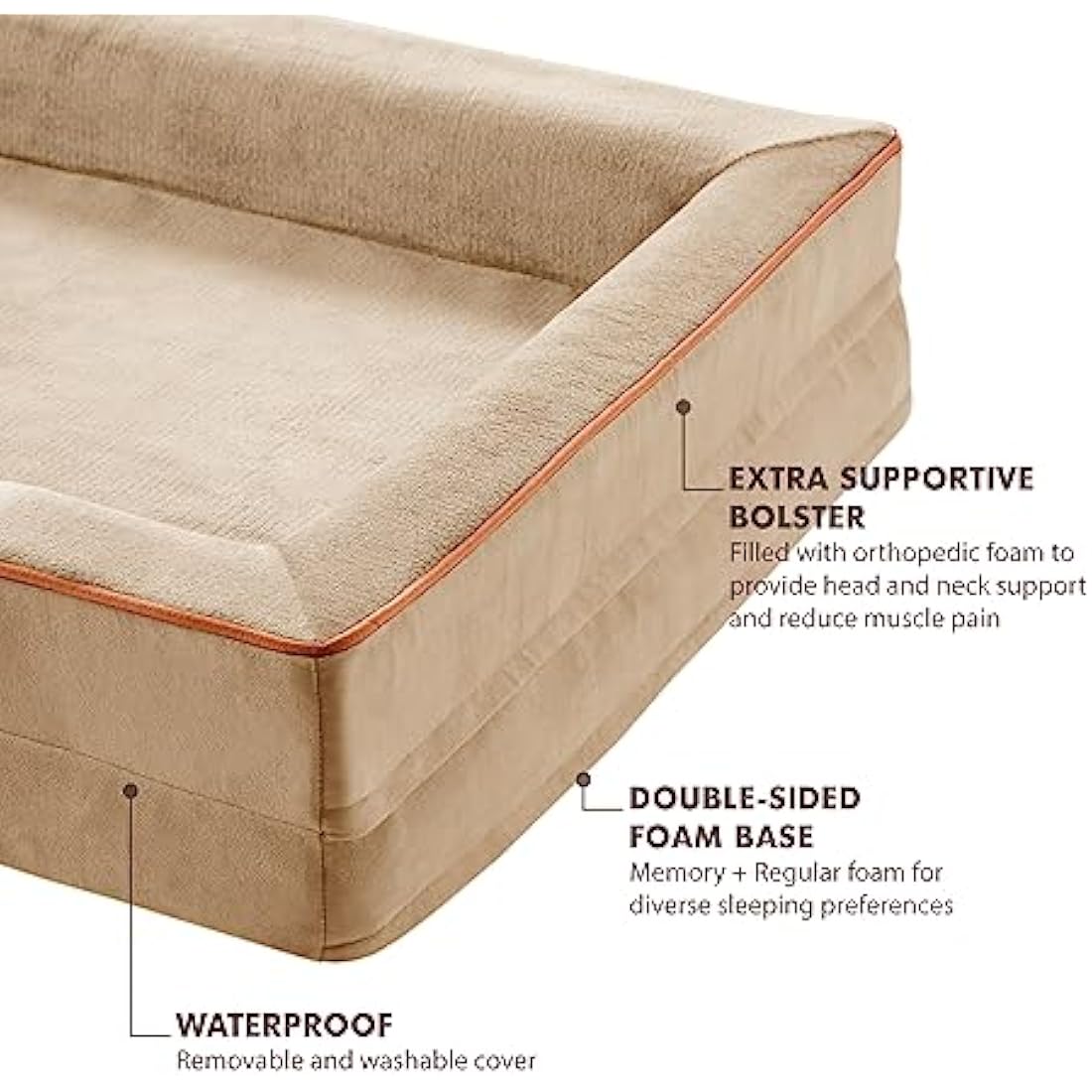 Orthopedic Memory Foam Dog Bed – Waterproof Sofa, Khaki