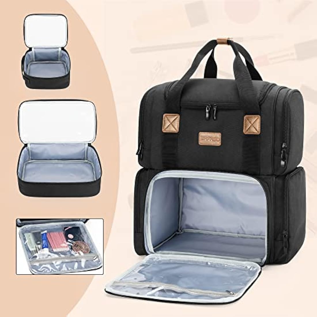 BAFASO Makeup Backpack - Travel Cosmetic Bag with 3 Removable Pouches