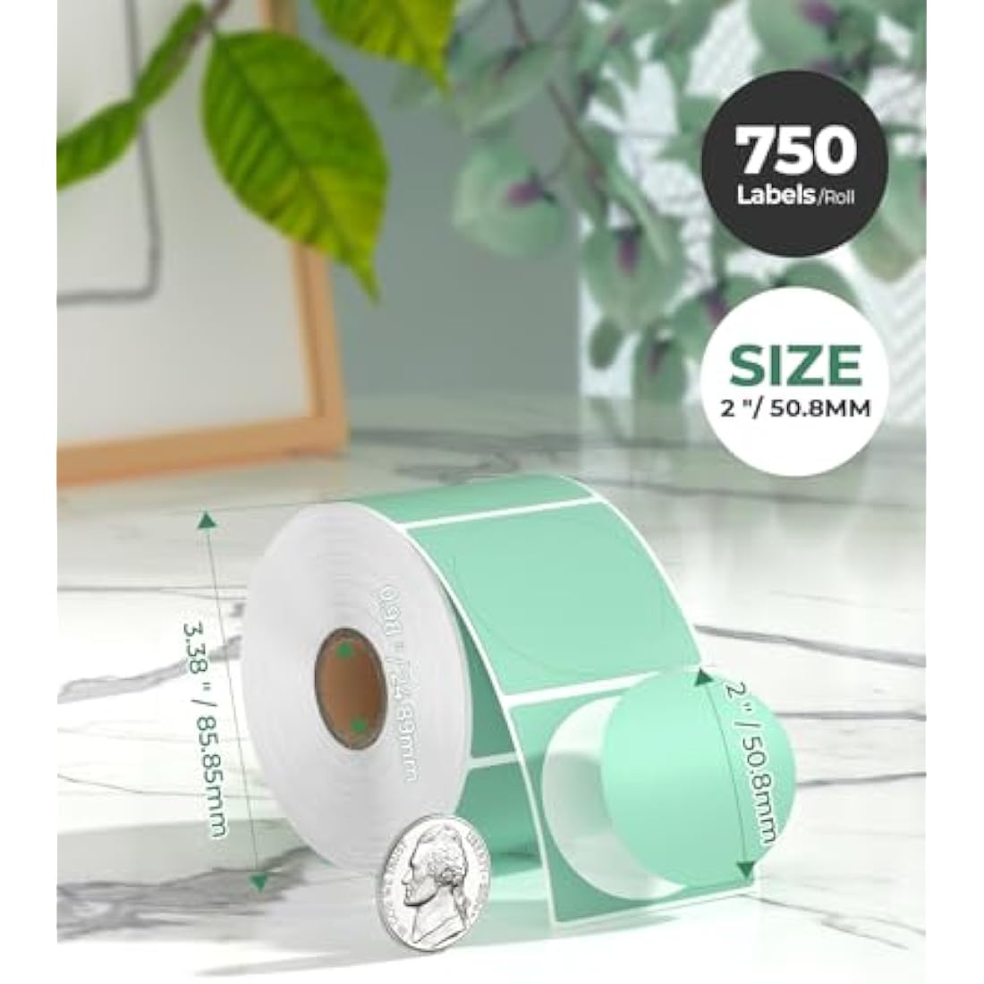 MUNBYN 2" Green Round Thermal Sticker Labels | 50x50mm Circle Roll