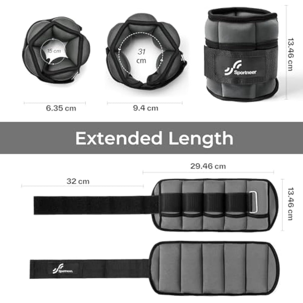 Sportneer Adjustable Ankle Weights - 0.9-3.2kg Pair for Leg & Wrist