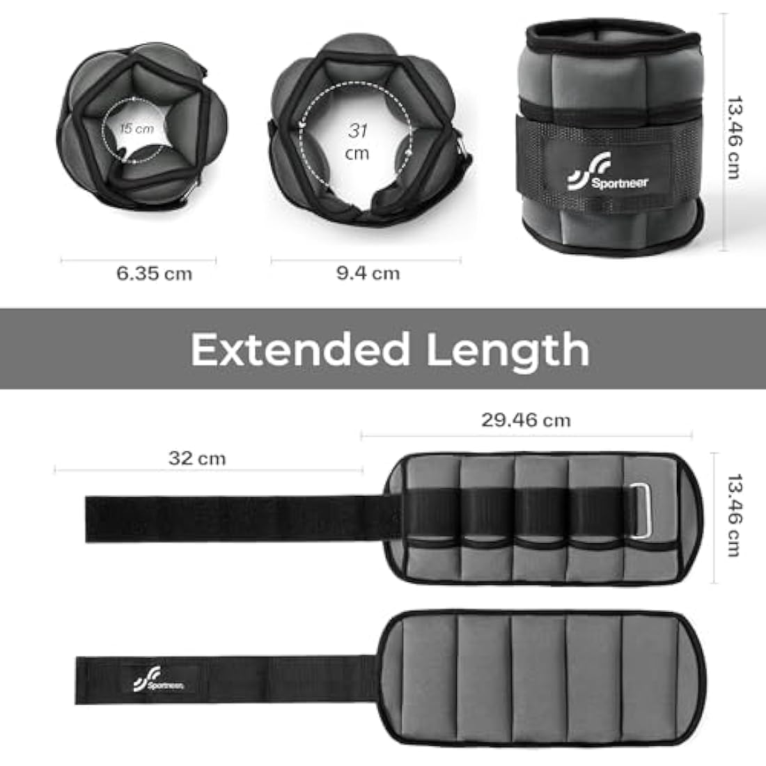 Sportneer Adjustable Ankle Weights - 0.9-3.2kg Pair for Leg & Wrist