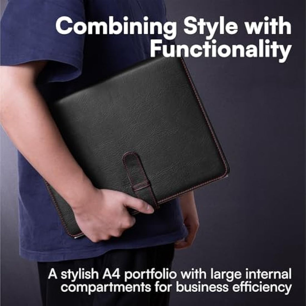 H&S A4 Faux Leather Conference Folder | Ring Binder Portfolio - Black