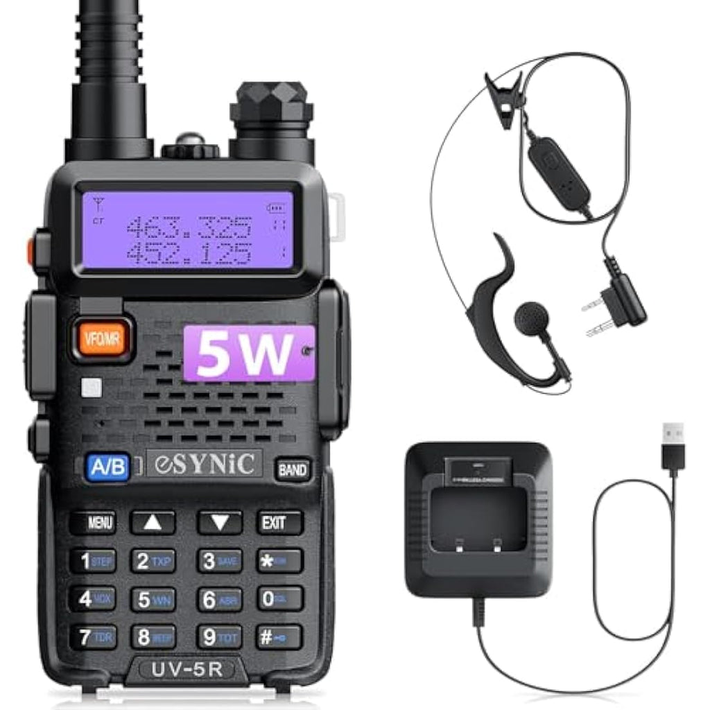 eSynic UV-5R Walkie Talkie – Dual Band 5W Long Range 2-Way Radio