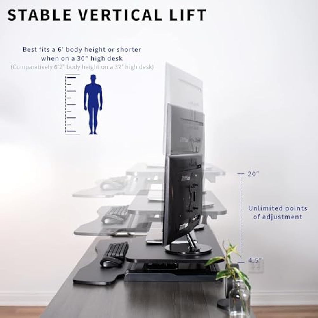 VIVO 91cm Standing Desk Converter | Height Adjustable Dual Monitor Riser