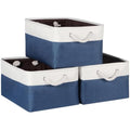 Foldable Linen Storage Baskets – Blue Fabric Bins, 3 Pack