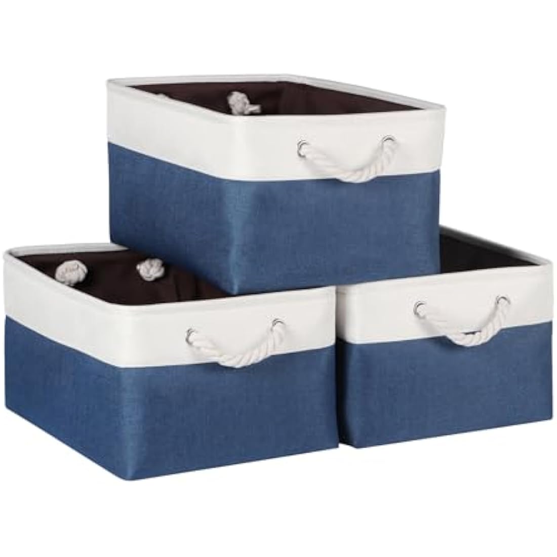 Foldable Linen Storage Baskets – Blue Fabric Bins, 3 Pack
