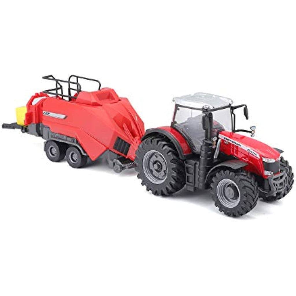 Bburago Massey Ferguson 8740S Die-Cast Tractor with Baler Lifter Model