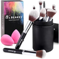 BEAKEY 12pc Makeup Brush Set with Case and Sponges – Synthetic Bristles