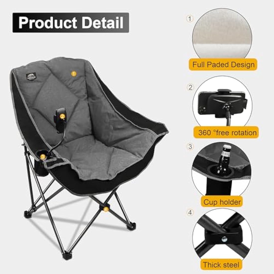 LANMOUNTAIN Oversized Folding Camping Chair | Heavy Duty Padded Outdoor Seat