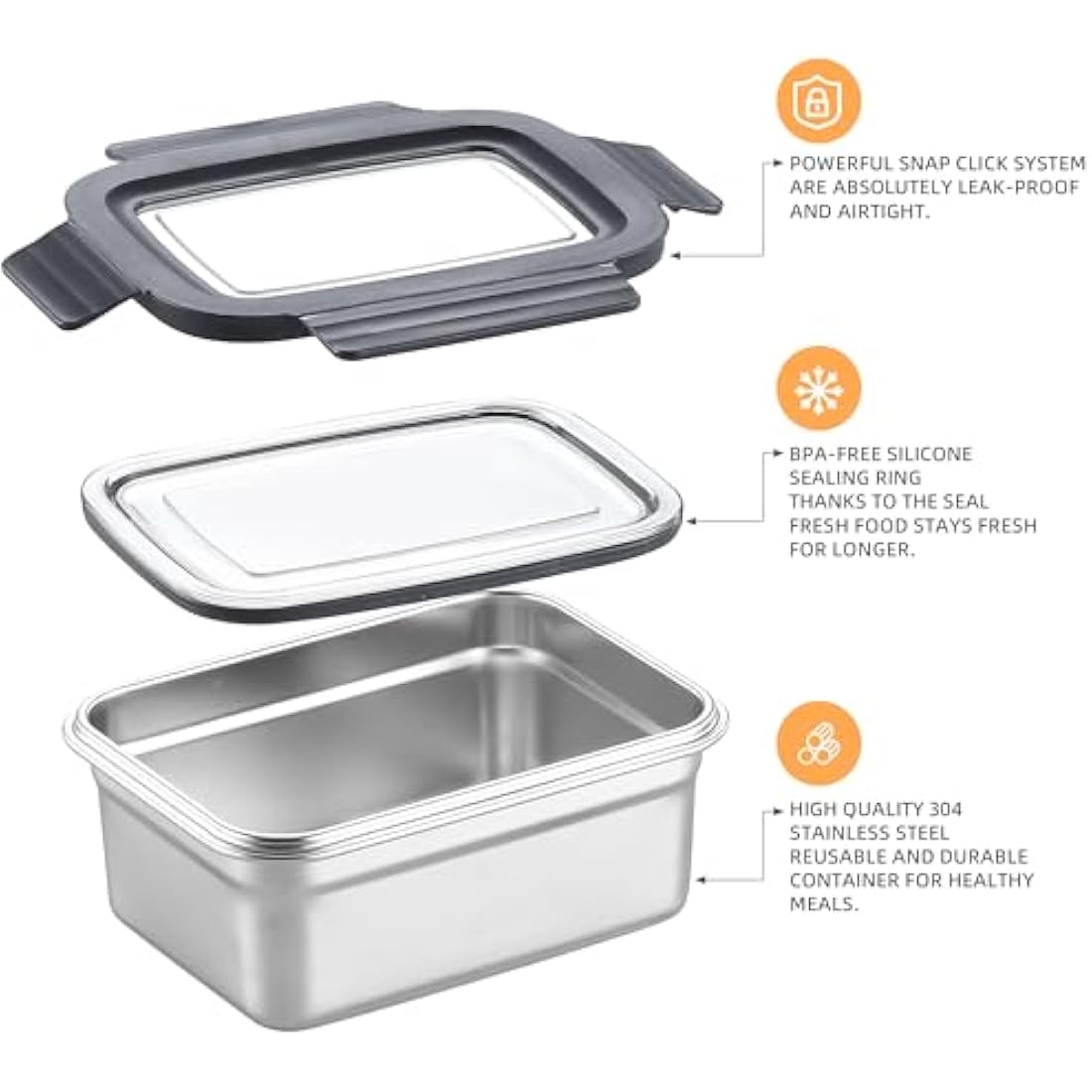 Misichao Stainless Steel Airtight Food Storage Containers - 1100ml 3-Pack