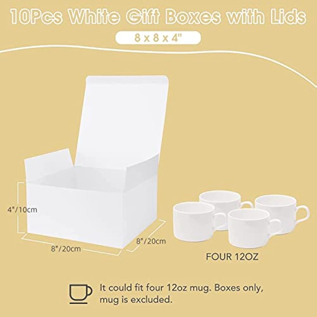HOUSE DAY White Gift Boxes 20x20x10cm | 10 Pack Kraft Paper Cupcake Boxes