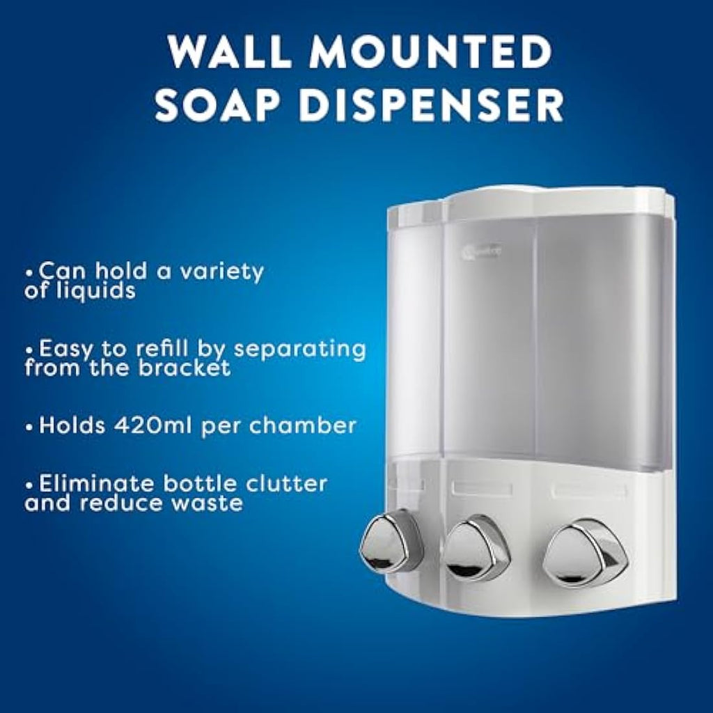 Croydex Wall Mounted Soap Dispenser | Triple 450ml Refillable Pump - White