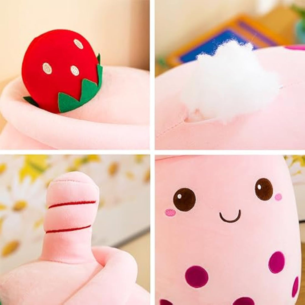 Boba Tea Plush Pillow – Pink Soft Bubble Tea Stuffed Animal 35cm