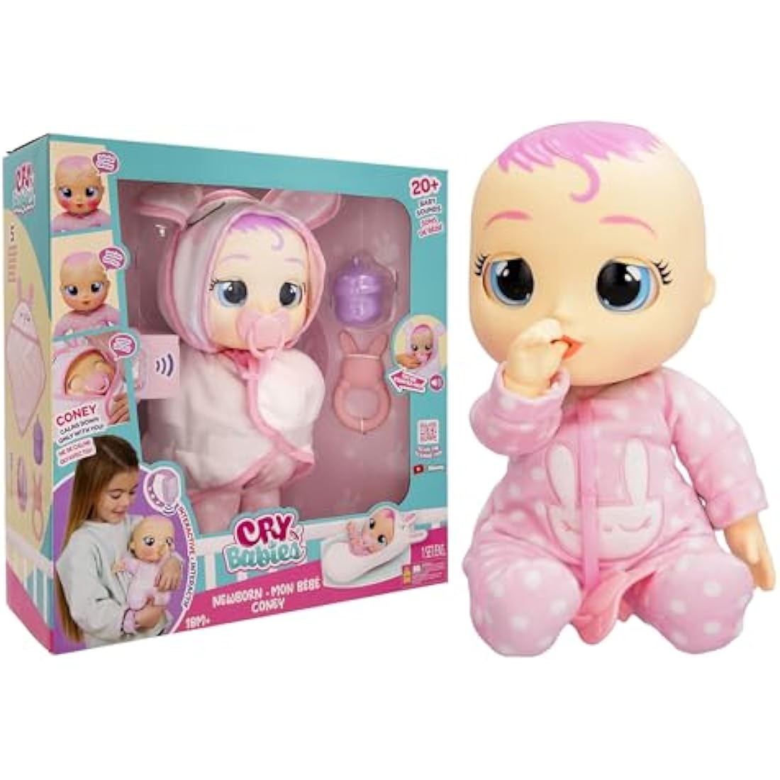 Cry Babies Newborn Coney Interactive Doll with Smart Bracelet and Accessories