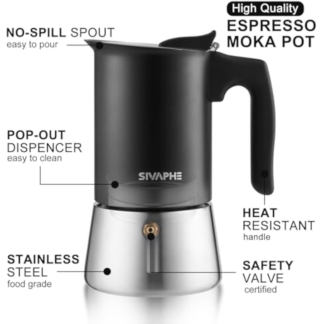 Sivaphe Stovetop Espresso Maker | 6-Cup Stainless Steel Moka Pot